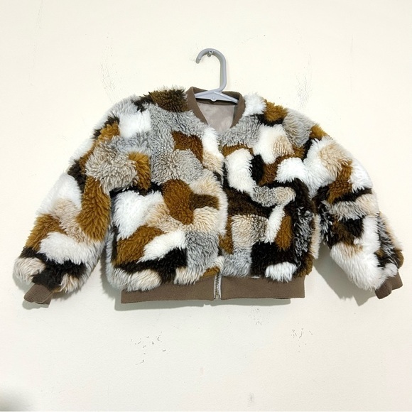 Pink Chicken Faux Fur Brown & Ivory Zip Up Jacket SIZE 3 - Picture 3 of 6